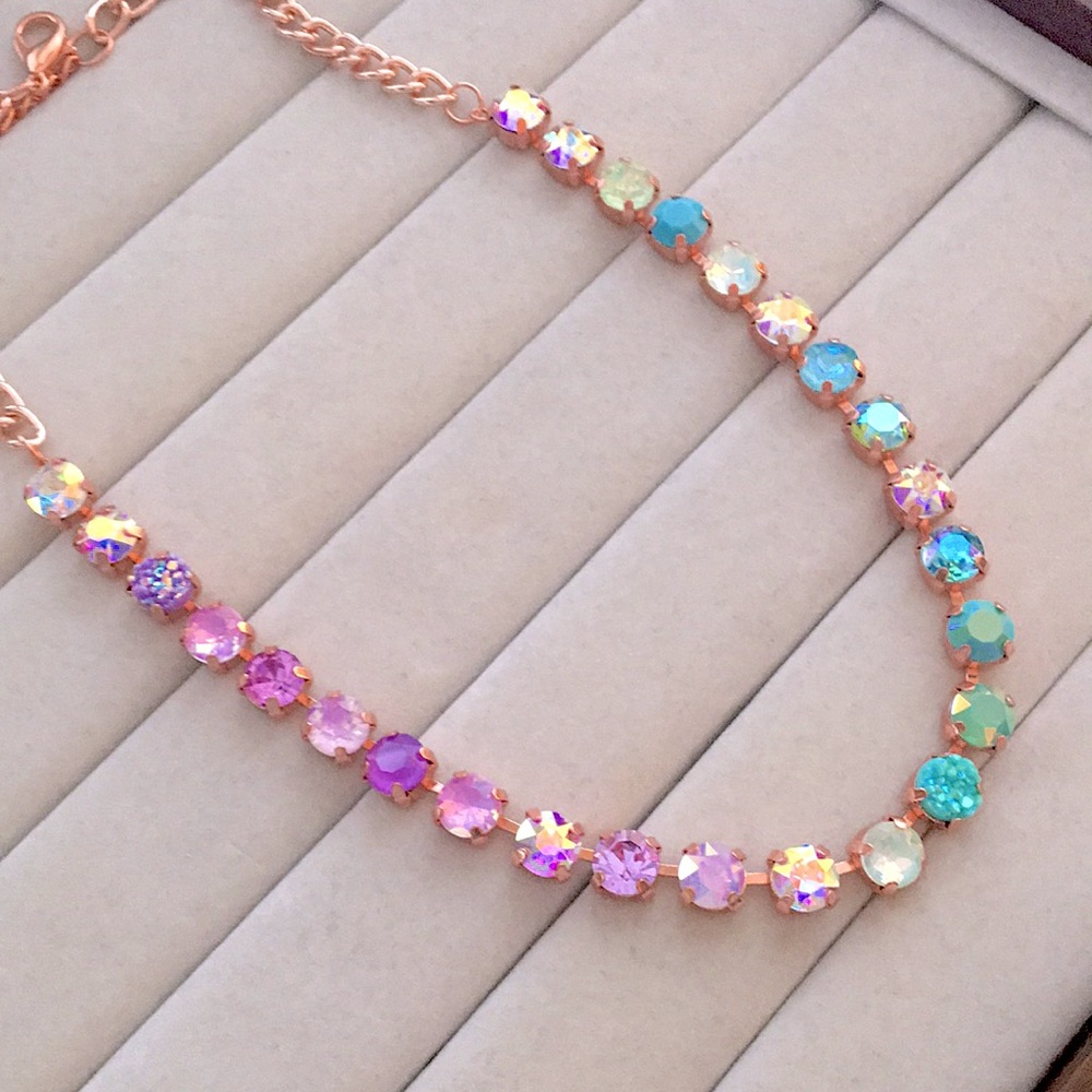 Iridescent Purple Opal + Turquoise Ombre Rose Gold Crystal Statement Necklace - Picture 14 of 14